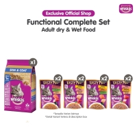 Whiskas Dry Fungsional Skin and Coat 1.1kg 1pcs + Tasty Mix 70gr Multivarian 8pcs
