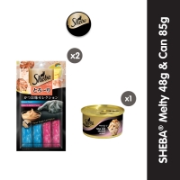 Sheba Melty Snack Kucing Basah rasa Katsuo Salmon 48 gr (2pcs) & Sheba Can Tuna Salmon 85 gr (1pc)