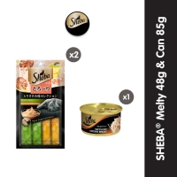 Sheba Melty Snack Kucing Basah rasa Chicken Whitefish 48 gr (2pcs) & Sheba Can Chicken 85 gr (1pc)
