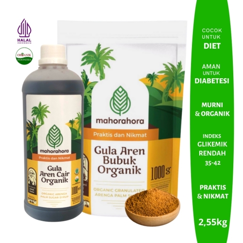 Mahorahora Paket Hemat Gula Aren Organik Cair 1 Liter dan Bubuk 1 Kg, Premium dan Halal